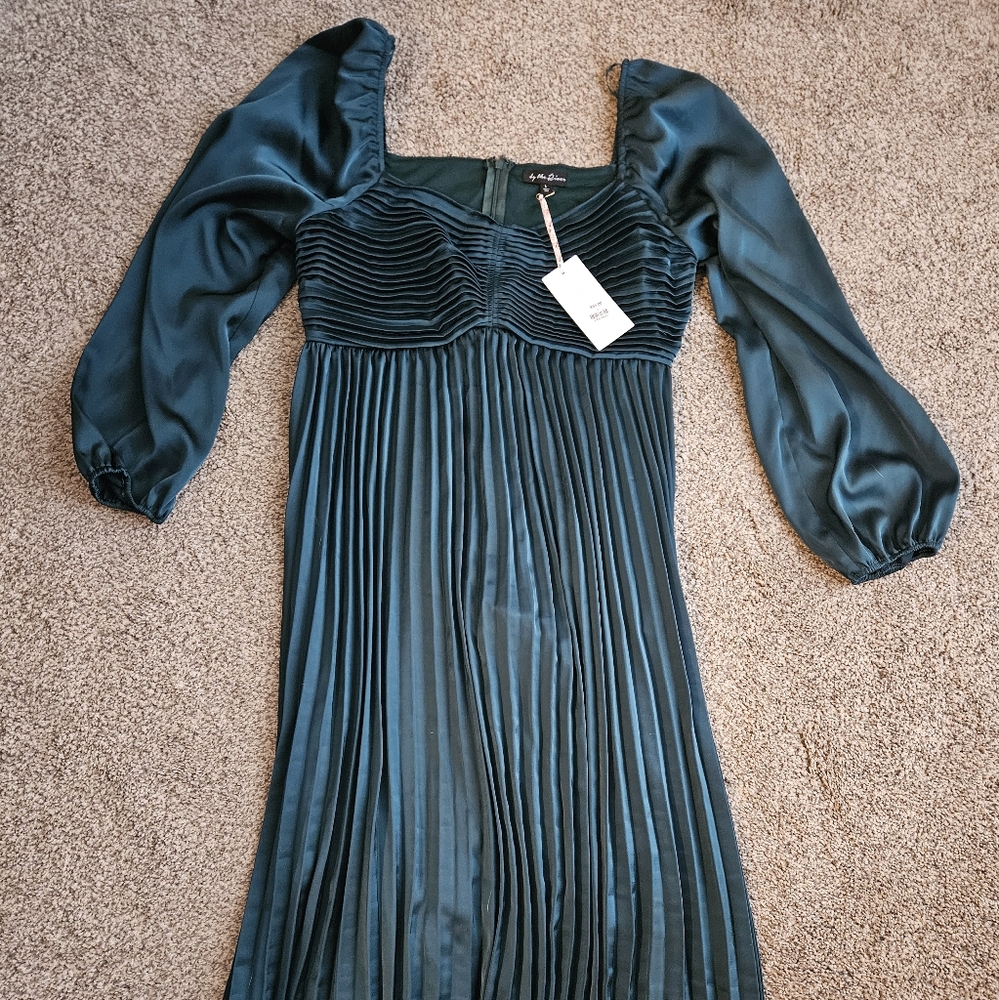 NWT By The River Forest Green Pleated Dress